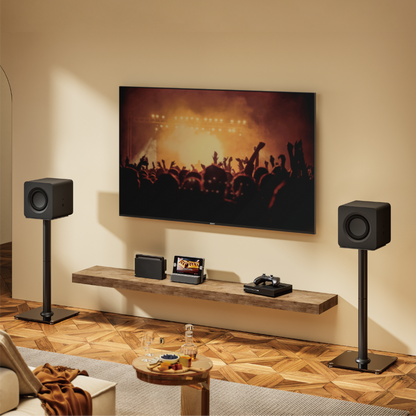 Lumi BS-76M speaker floor stand installed in a home or studio setting