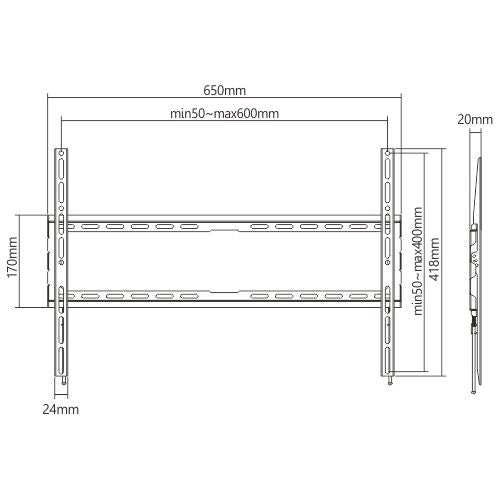 Dimension drawing of the Lumi KL32-46F fixed TV wall mount showing overall size and mounting dimensions