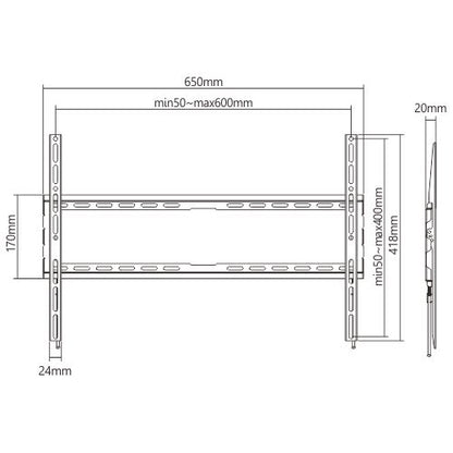 Dimension drawing of the Lumi KL32-46F fixed TV wall mount showing overall size and mounting dimensions