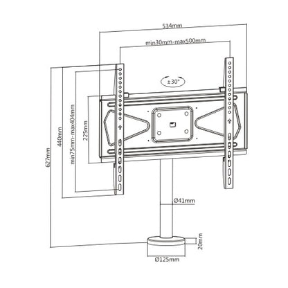 Dimension drawing of the Lumi LDT03-16L TV tabletop stand showing overall size and mounting dimensions