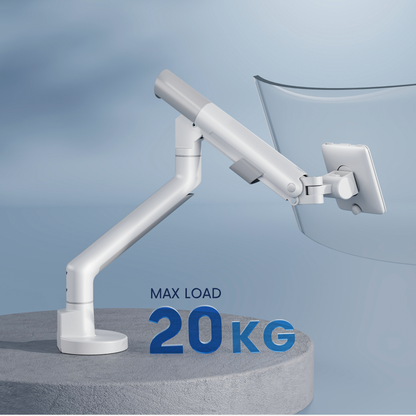 Lumi LDT102-C012 gas spring monitor arm load rating graphic, rated for 2 to 20 kg (4.4 to 44 lbs)