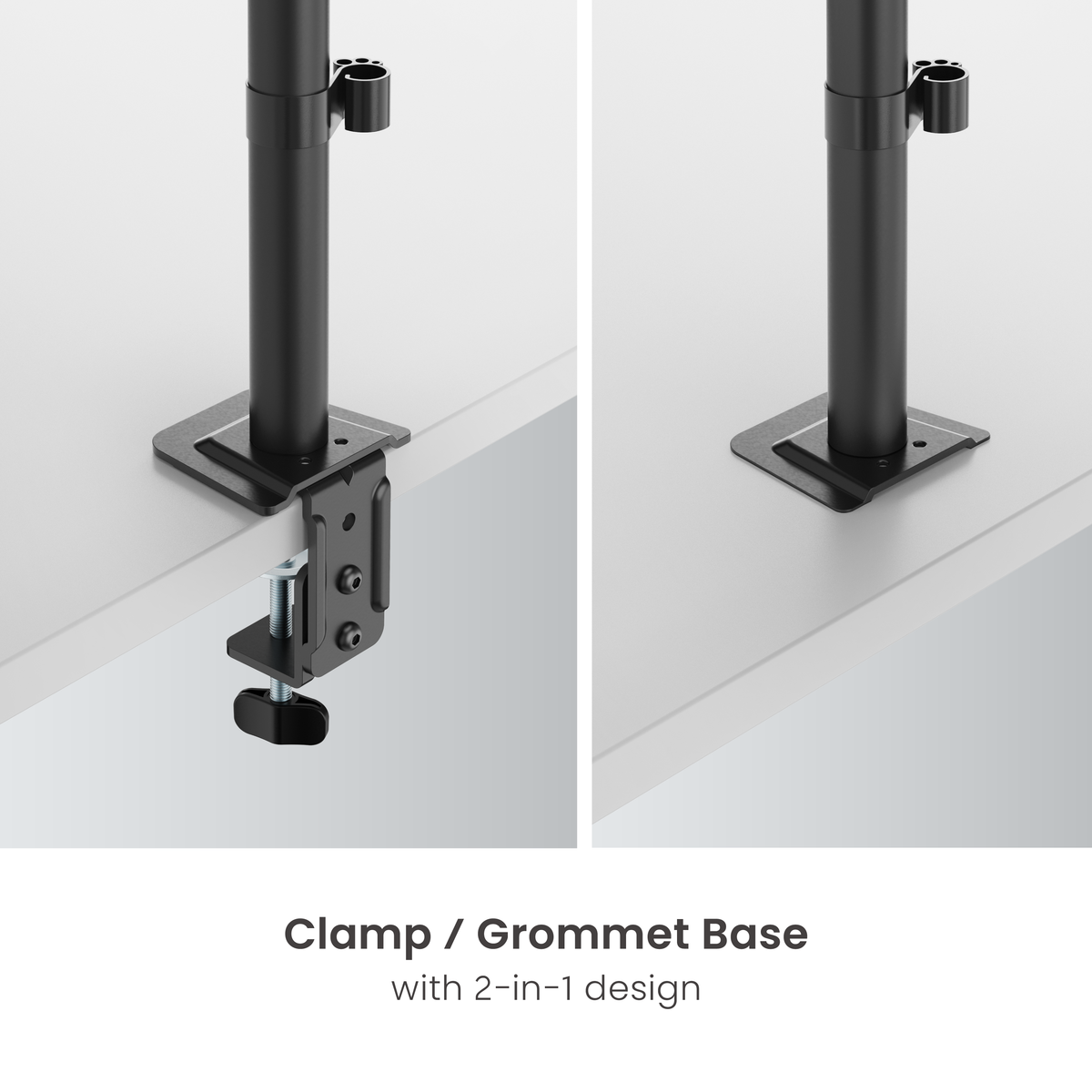 Lumi LDT110-C012 articulating monitor arm clamp and grommet base detail