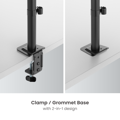 Lumi LDT110-C012 articulating monitor arm clamp and grommet base detail