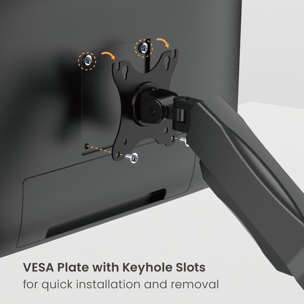 Lumi LDT13-C012E mechanical spring monitor arm VESA plate with keyhole slots for attaching a monitor