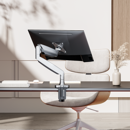 Lumi LDT82-C012E mechanical spring monitor arm installed holding a monitor on a desk in an office setup