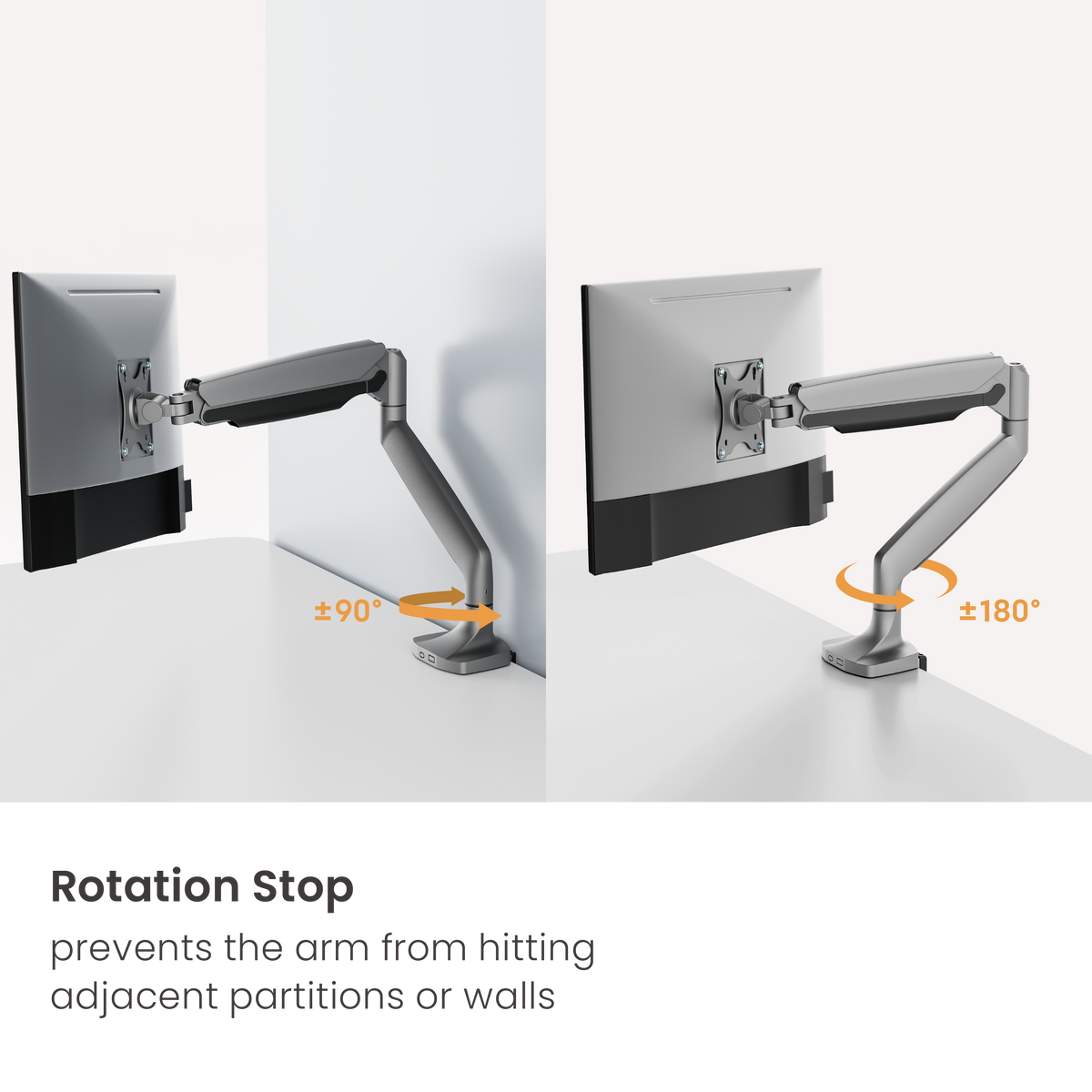 Lumi LDT82-C012E mechanical spring monitor arm showing the monitor rotation