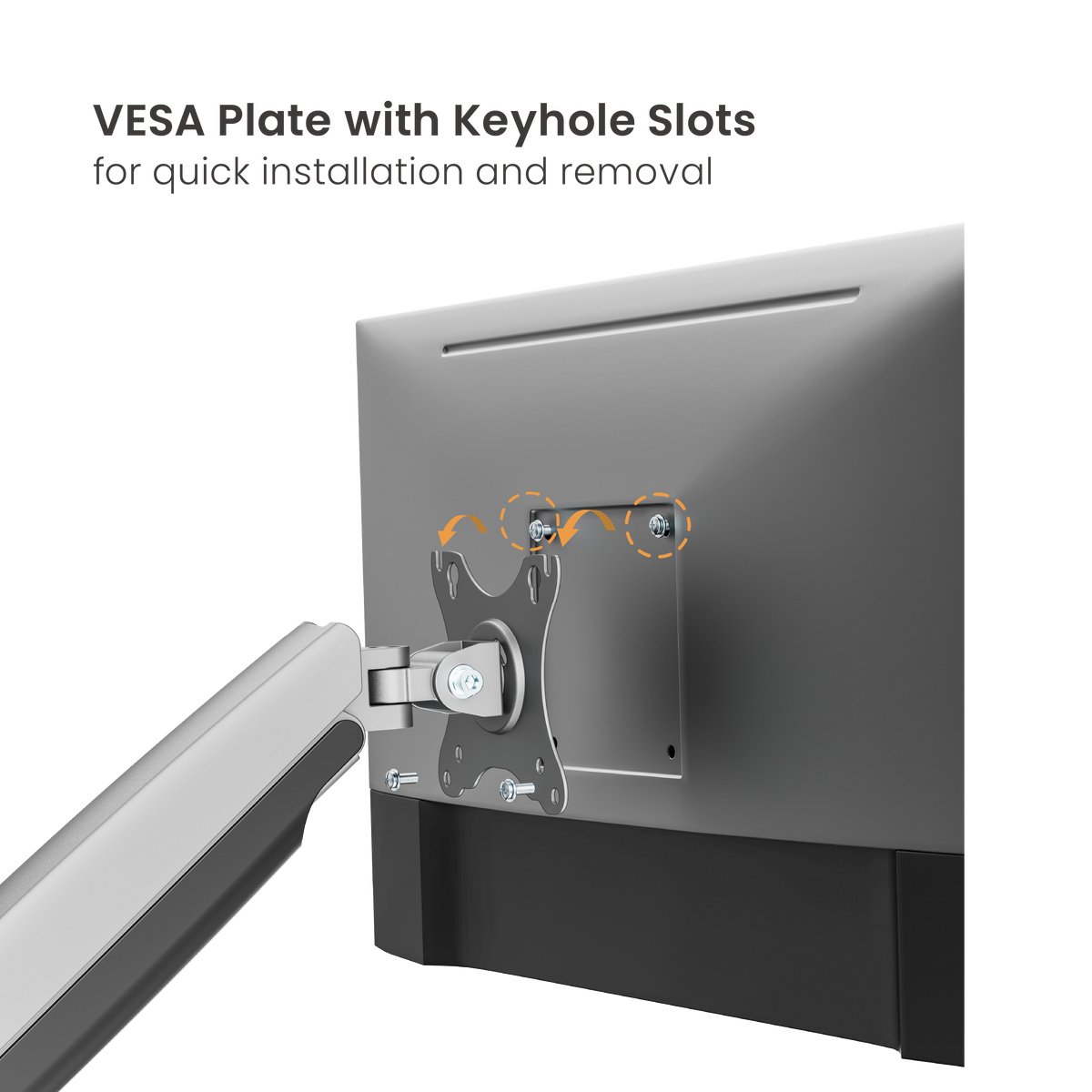 Lumi LDT82-C012E mechanical spring monitor arm VESA plate with keyhole slots for attaching a monitor