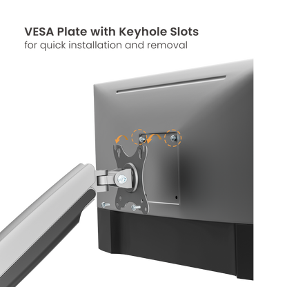 Lumi LDT82-C012E mechanical spring monitor arm VESA plate with keyhole slots for attaching a monitor