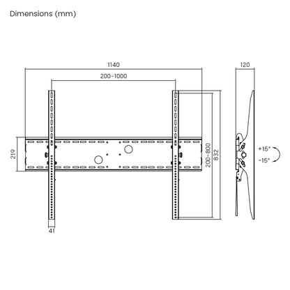 Dimension drawing of the Lumi LP37-810T tilt TV wall mount showing overall size and mounting dimensions