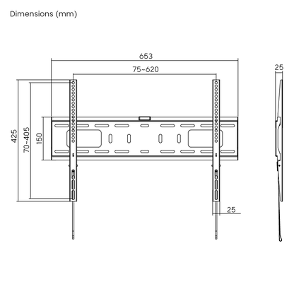 Dimension drawing of the Lumi LP42-46F fixed TV wall mount showing overall size and mounting dimensions