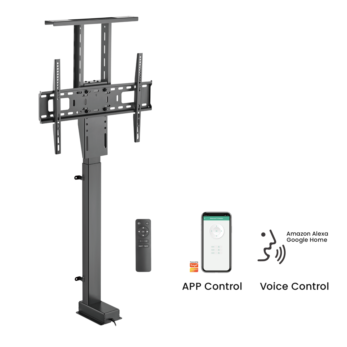Lumi LP66E-46ML motorized TV lift stand, product view, supplied in India by Corporate AV