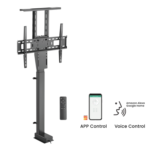 Lumi LP66E-46ML motorized TV lift stand, product view, supplied in India by Corporate AV
