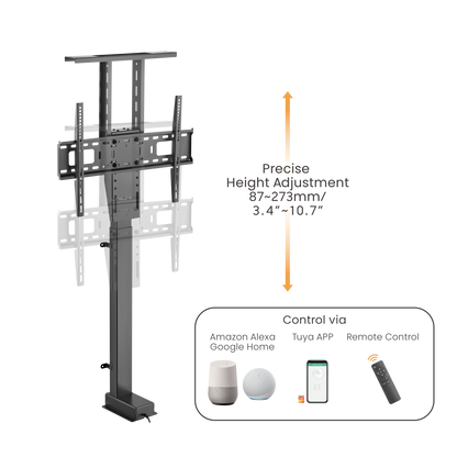 Lumi LP66E-46ML motorized TV lift stand showing the height adjustment