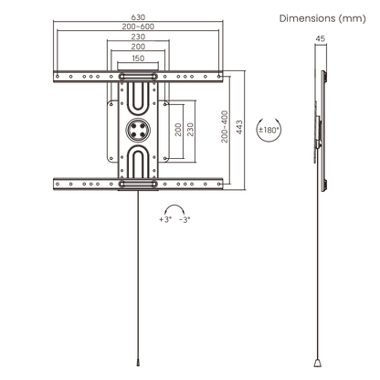 Dimension drawing of the Lumi LP69-46F fixed TV wall mount showing overall size and mounting dimensions