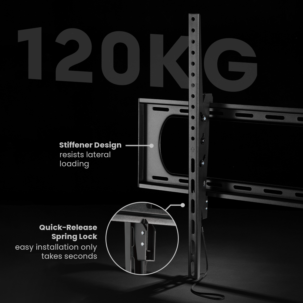 Lumi LP73-69T tilt TV wall mount load rating graphic, rated for 120 kg (264 lbs)