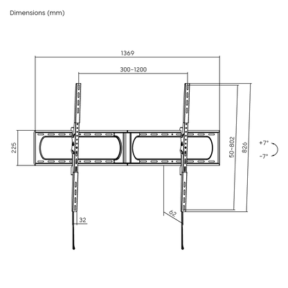 Dimension drawing of the Lumi LP73-812T tilt TV wall mount showing overall size and mounting dimensions