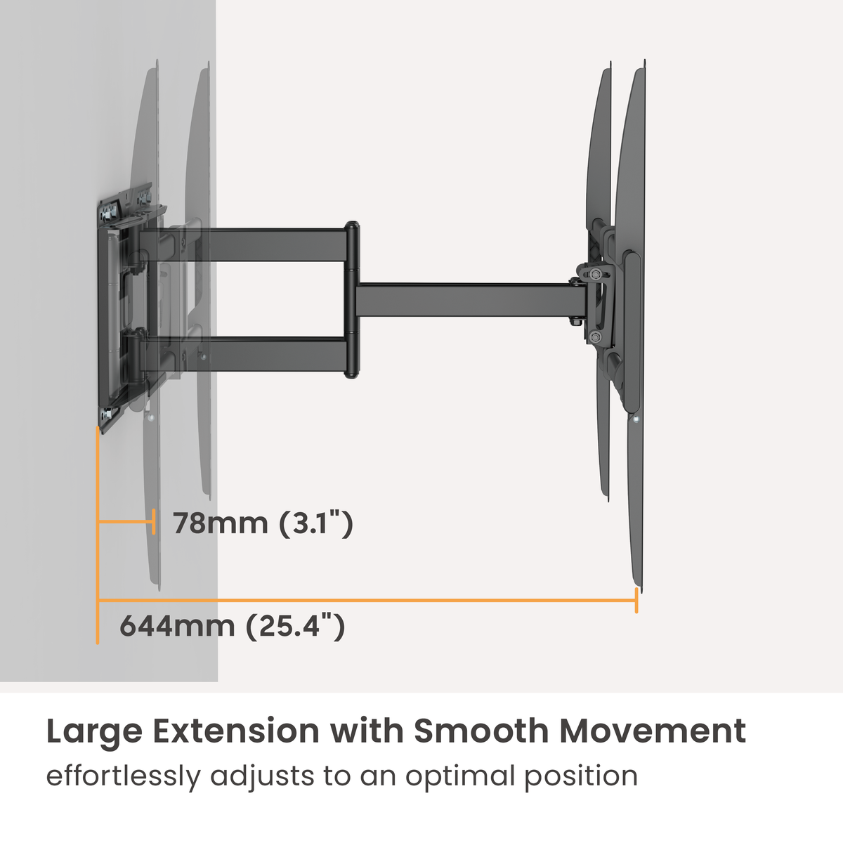 Lumi LPA86-696A full-motion TV wall mount extended away from its mounting point to reposition the screen