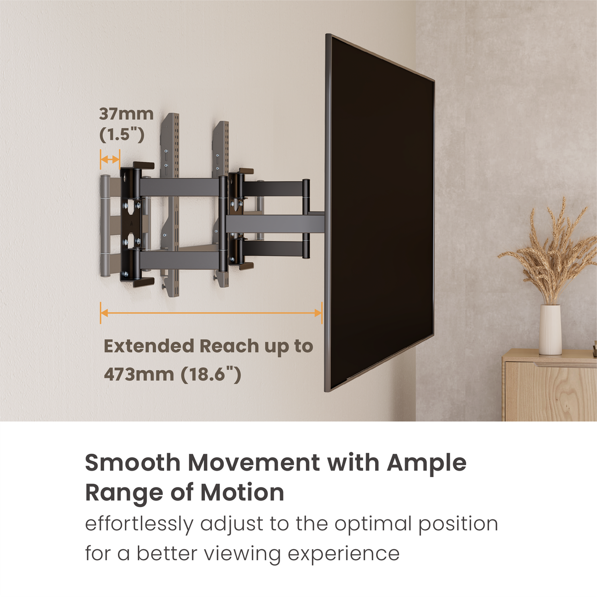 Lumi LPA93-466 full-motion TV wall mount extended away from its mounting point to reposition the screen