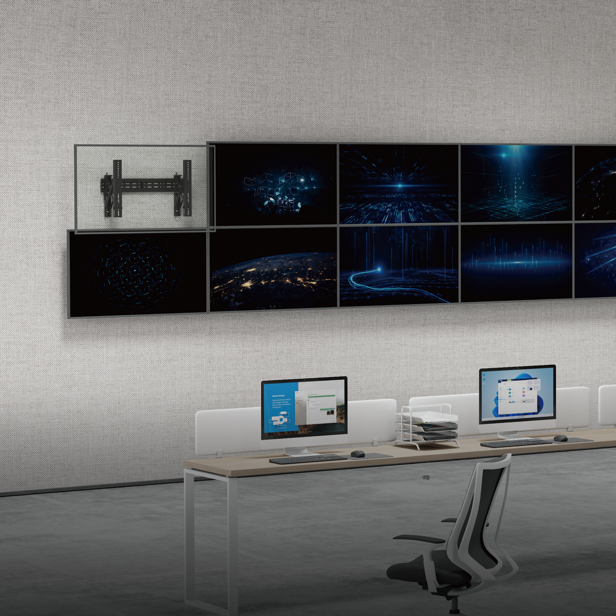 Lumi LVW02E-46T video wall mount installed in a video wall installation (additional view)