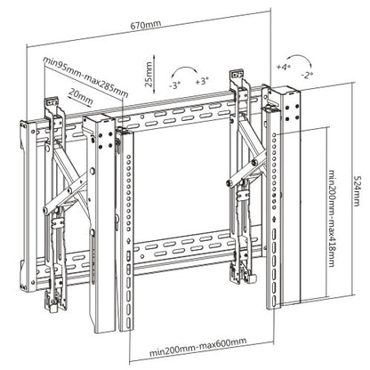 Dimension drawing of the Lumi LVW06-46T video wall mount showing overall size and mounting dimensions