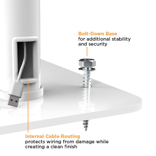 Lumi PAD33-03 anti-theft countertop tablet kiosk stand cable management detail for routing cables neatly