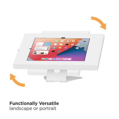 Lumi PAD34-02 anti-theft countertop tablet kiosk stand showing portrait and landscape screen rotation