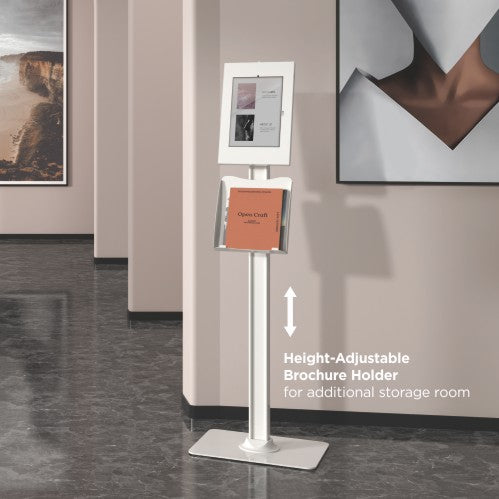 Lumi PAD34-04 anti-theft tablet kiosk floor stand installed in a retail or reception setting