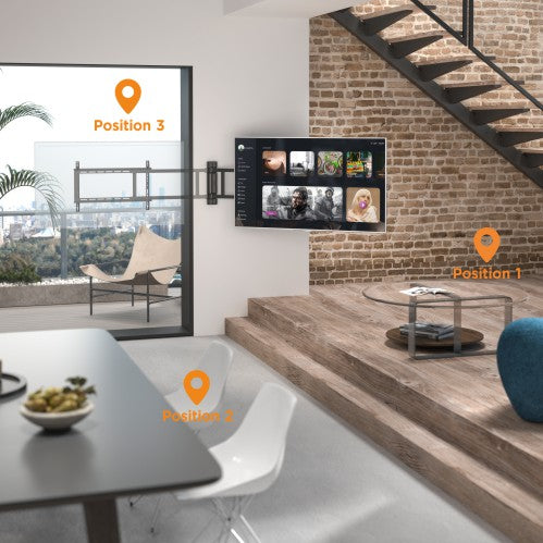 Lumi PLB-M06H full-motion TV wall mount installed in a room with a wall-mounted TV