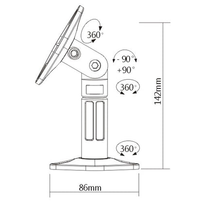 Dimension drawing of the Lumi SB-20 speaker wall mount showing overall size and mounting dimensions