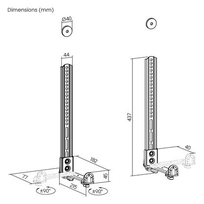 Dimension drawing of the Lumi SB-49 soundbar bracket showing overall size and mounting dimensions