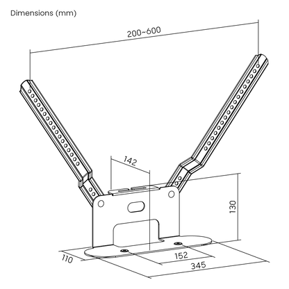 Dimension drawing of the Lumi SB-61 soundbar bracket showing overall size and mounting dimensions