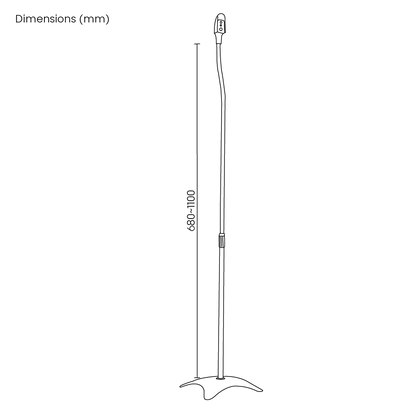 Dimension drawing of the Lumi SS-01 speaker floor stand showing overall size and mounting dimensions