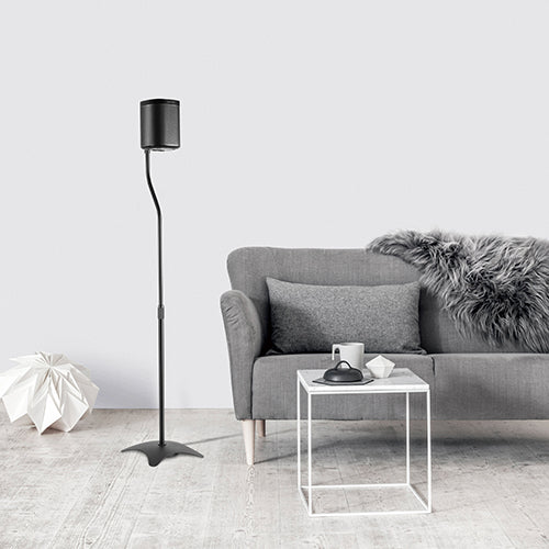 Lumi SS-01 speaker floor stand installed in a home or studio setting