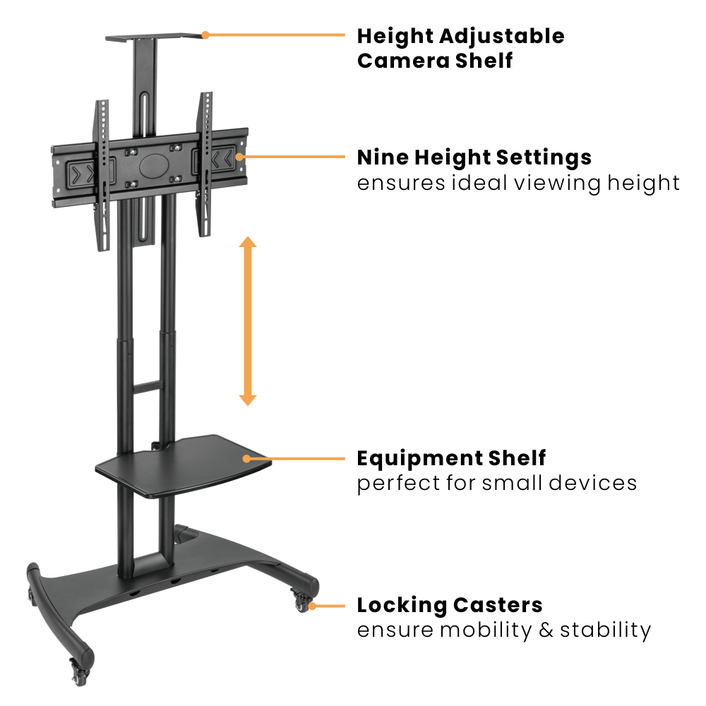 Lumi T1037ME TV cart showing the height adjustment