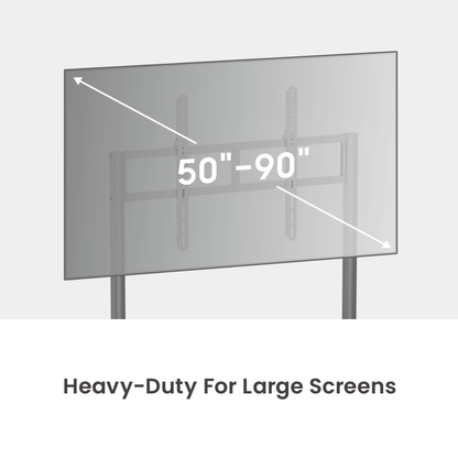 Lumi TTF19H-69FW crank adjustable TV cart supporting a large-format screen