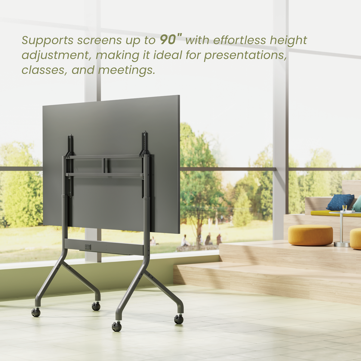 Lumi TTF19S-69FW TV cart installed with a TV in a meeting or classroom setting
