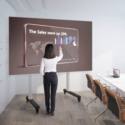 Lumi TTL09-812FW interactive display cart installed with a TV in a meeting or classroom setting
