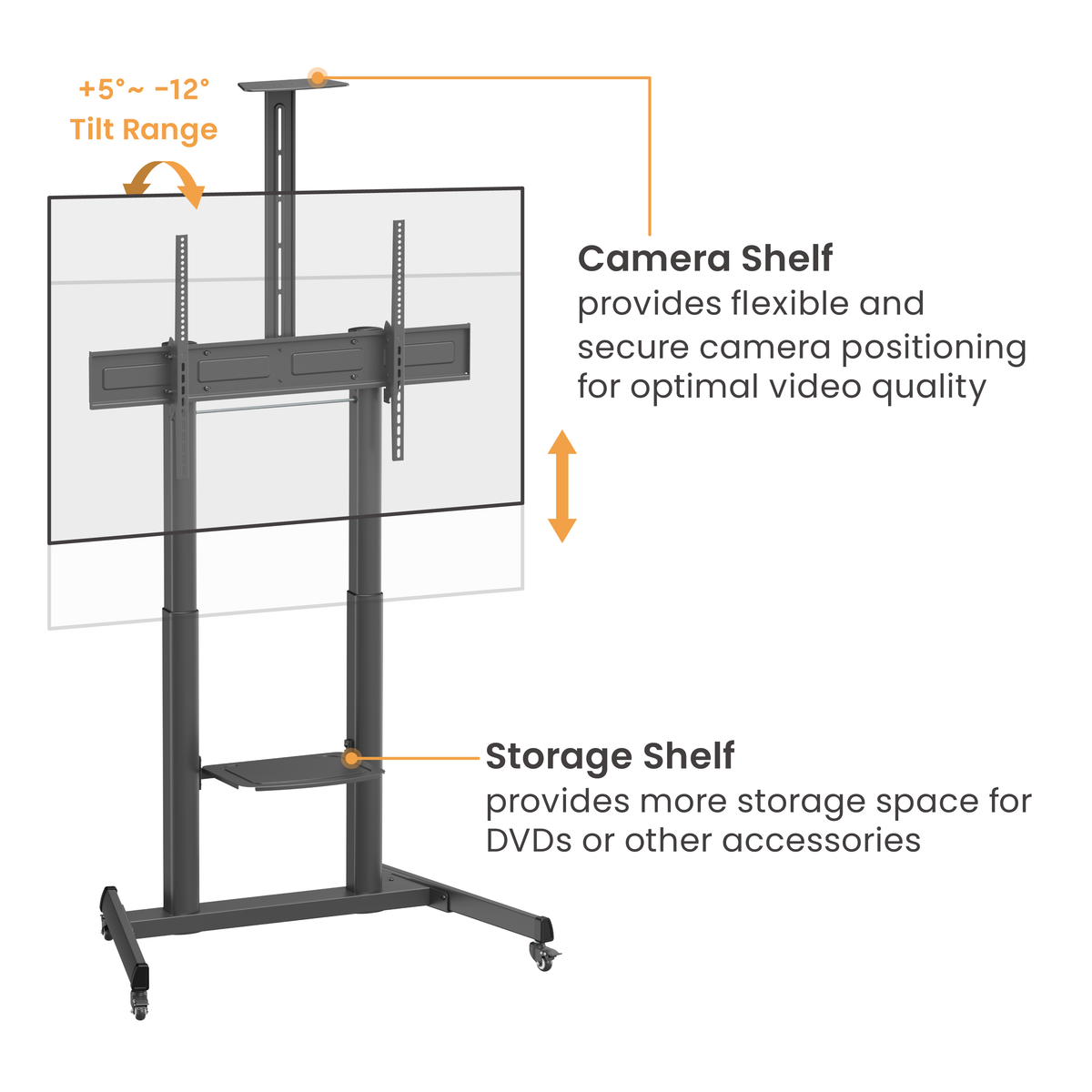 Lumi TTL17H-610TW crank adjustable TV cart showing the height adjustment