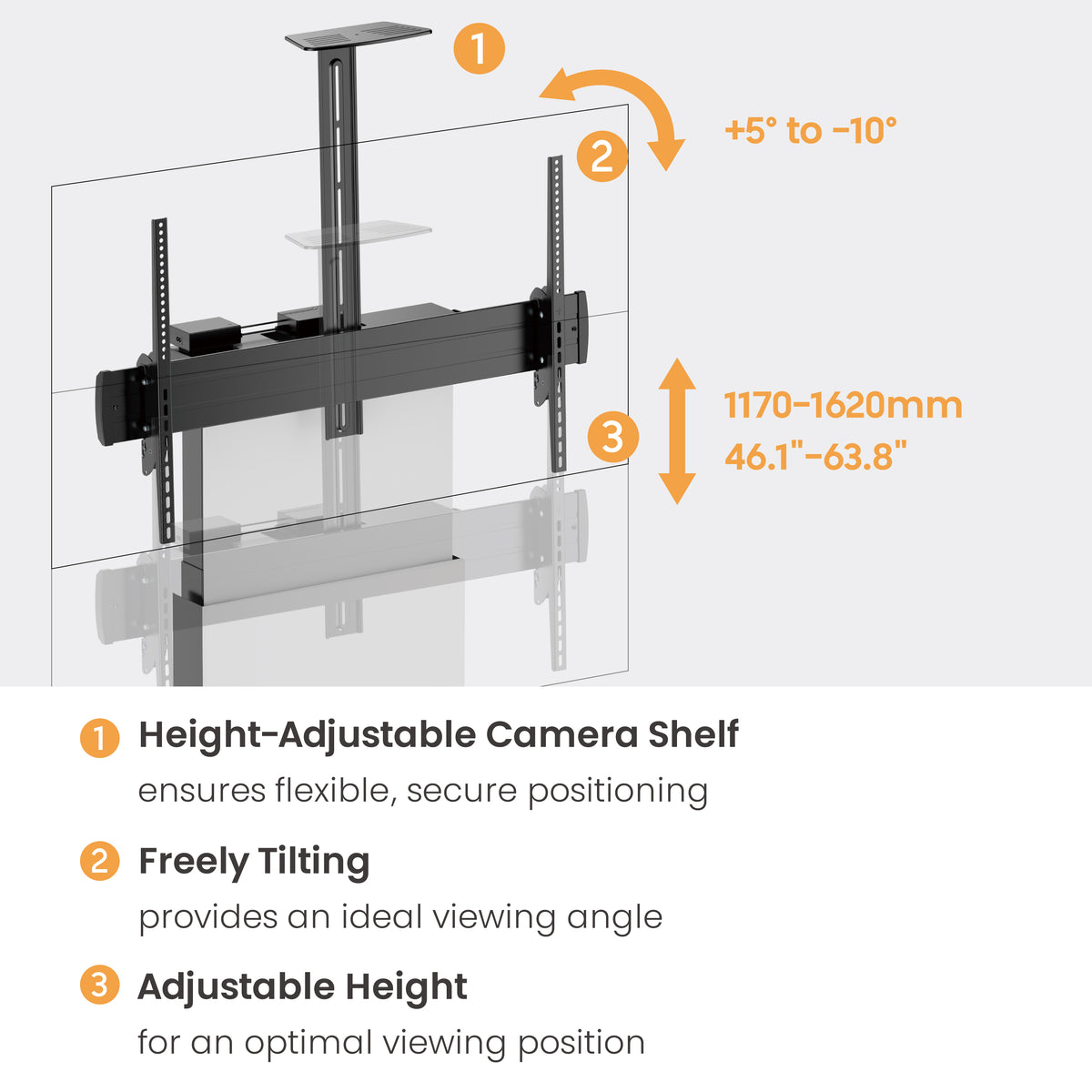 Lumi TTL20H-610TW TV cart showing the height adjustment