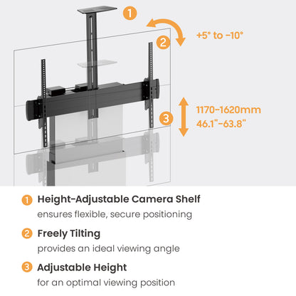 Lumi TTL20H-610TW TV cart showing the height adjustment