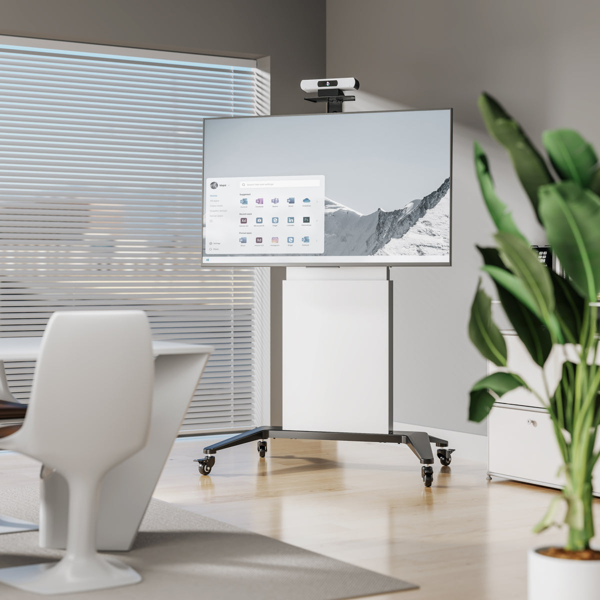 Lumi TTL20H-610TW TV cart installed with a TV in a meeting or classroom setting