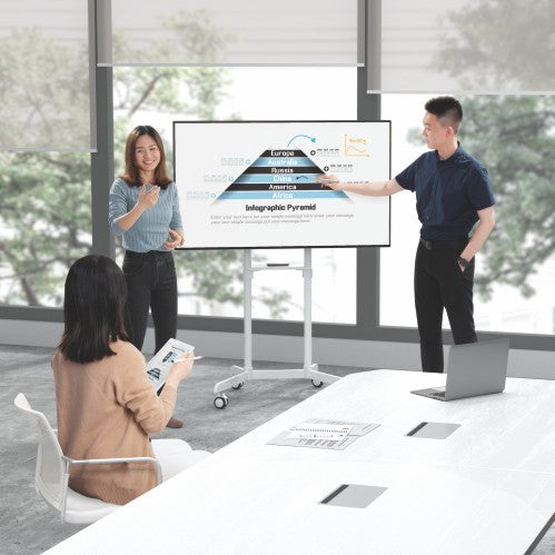 Lumi TTV11-46TW interactive display cart installed with a TV in a meeting or classroom setting