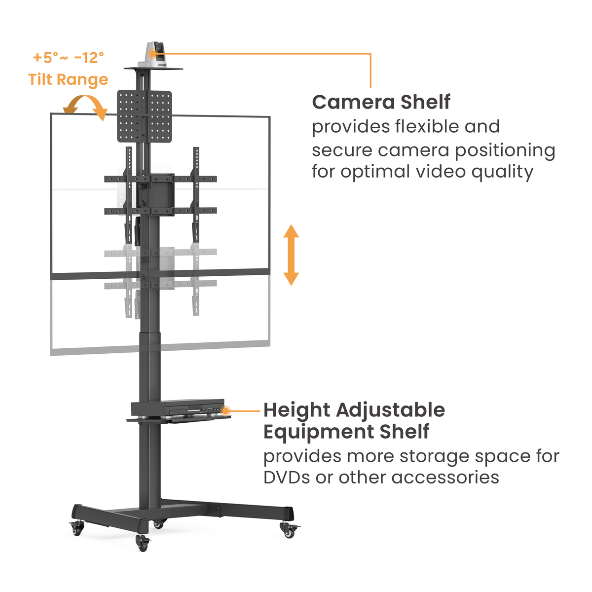 Lumi TTV17H-46TW crank adjustable TV cart showing the height adjustment