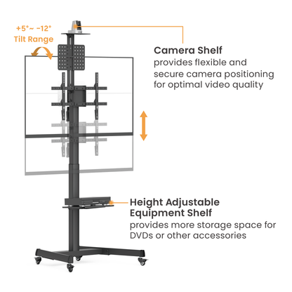 Lumi TTV17H-46TW crank adjustable TV cart showing the height adjustment
