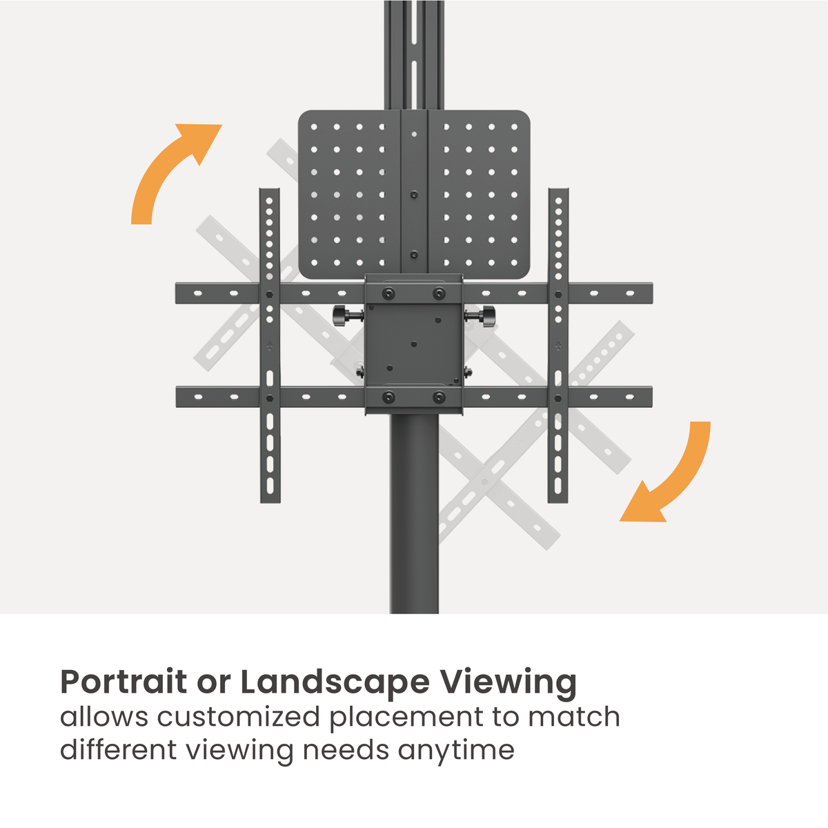 Lumi TTV17H-46TW crank adjustable TV cart showing portrait and landscape screen rotation