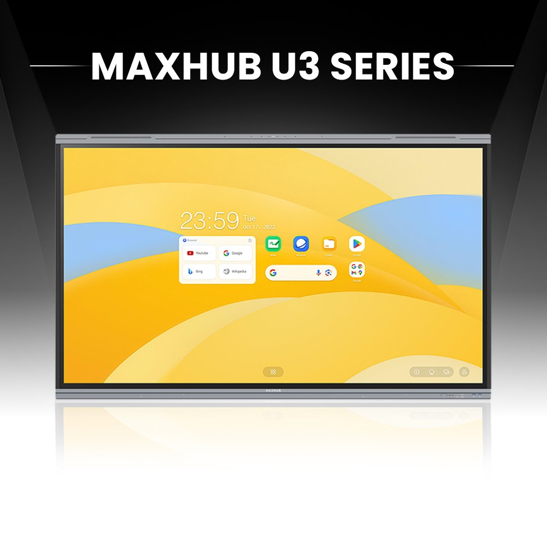 MaxHub U8630: U3 Series 86 Inch 4K Interactive Flat Panel for Education - front view with feature graphic