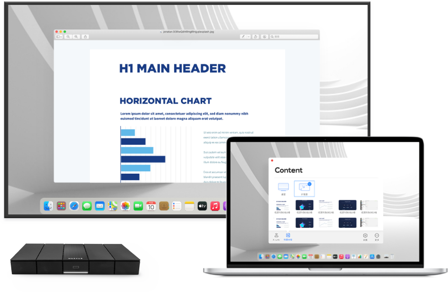 MaxHub WB05: Premium 4K Wireless Screen Sharing Box - feature overview graphic