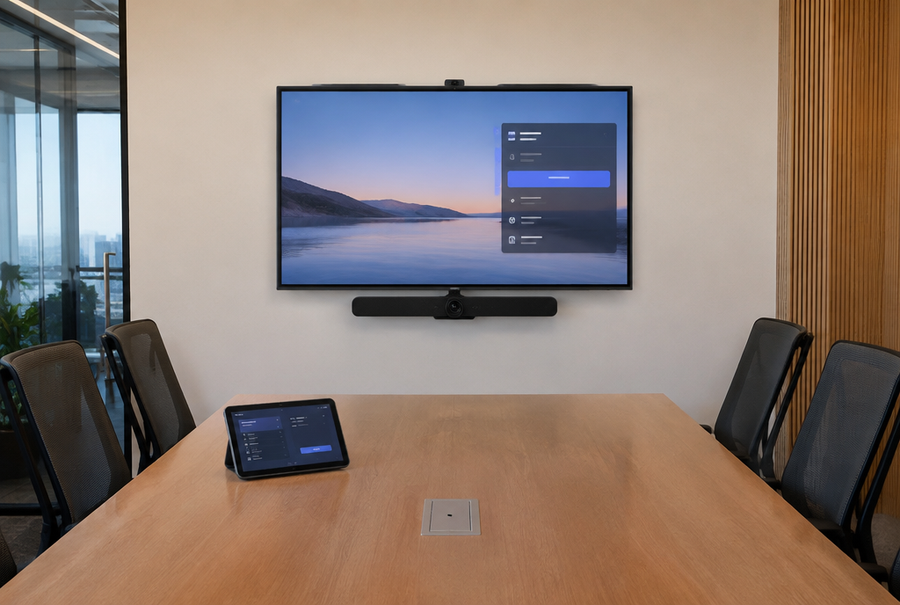 Certified Microsoft Teams Rooms setup in India with a display, camera, and touch controller