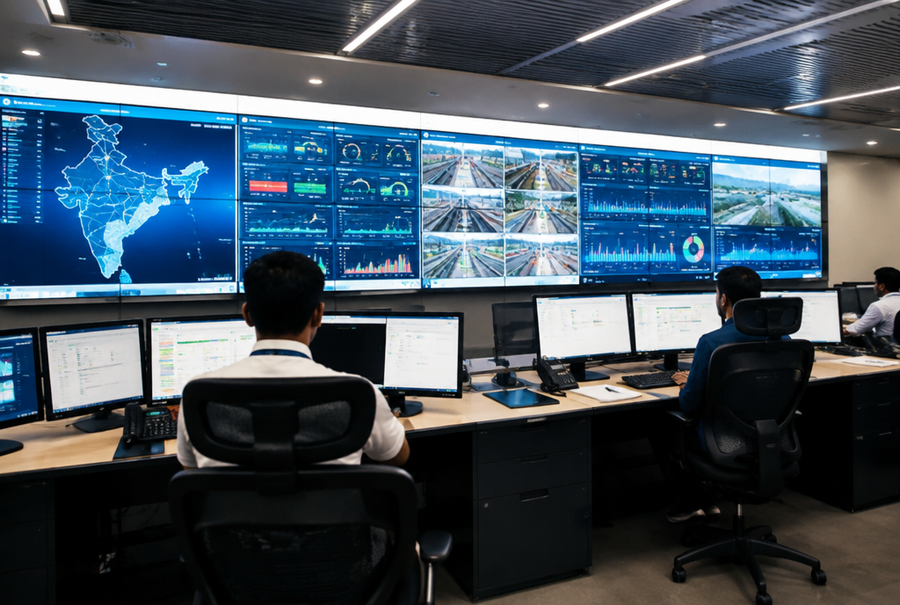 Mission-critical control room video wall in India used for continuous operations monitoring