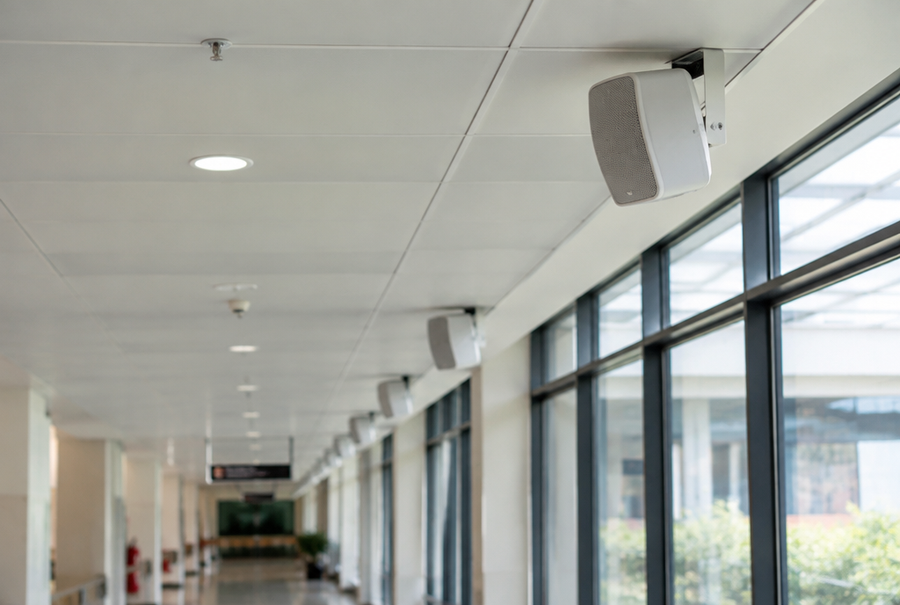 Paging system speakers in India installed across a large facility for announcements
